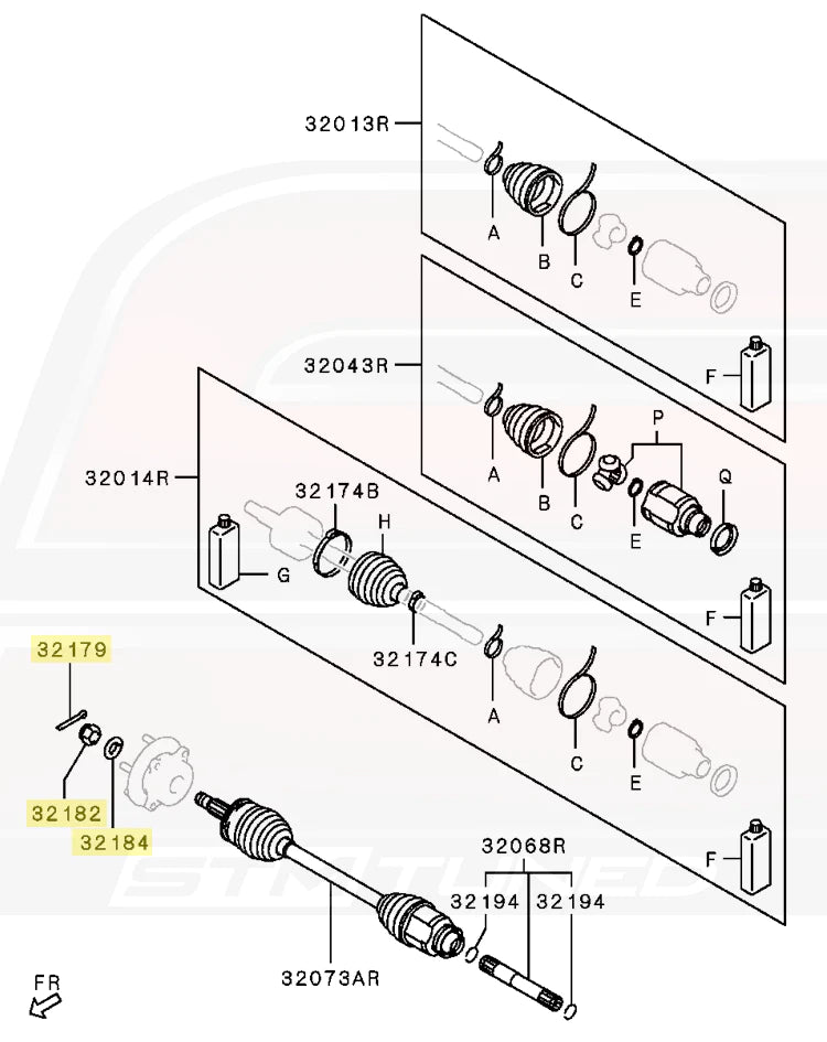 STM OEM Front Axle Nut Kit Castle Style for 2008-2010 Evo X (AXNT)